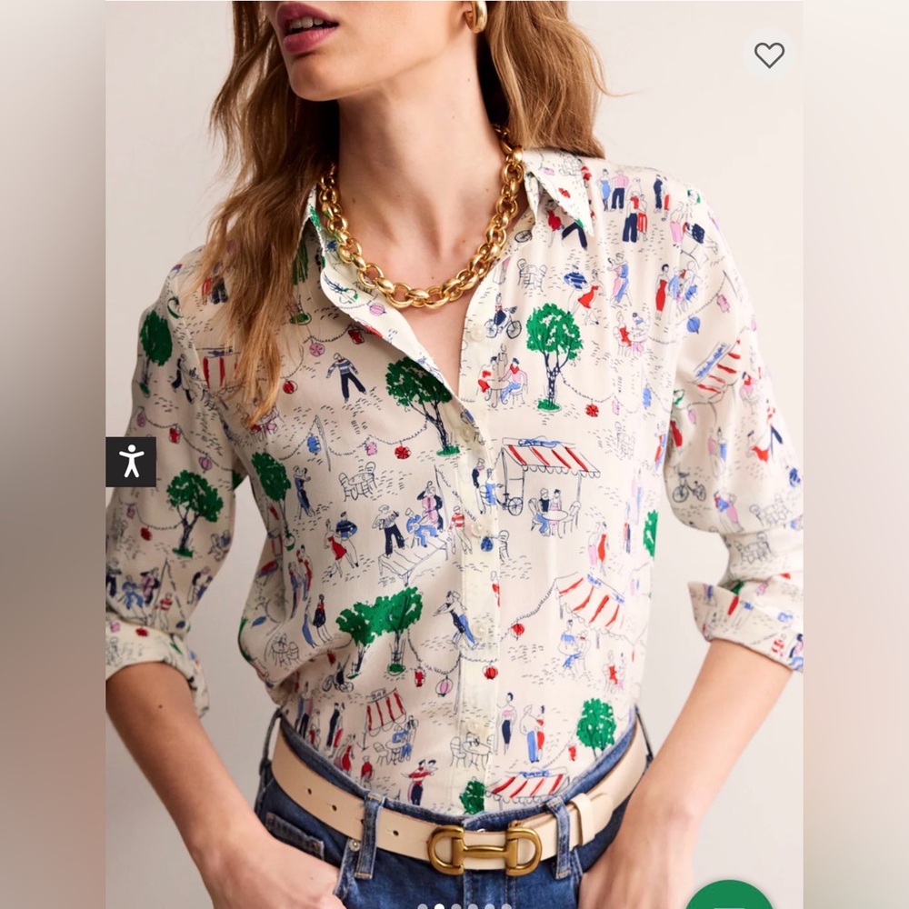 BODEN Sienna Silk Shirt Ivory Paris Scene Size 20-22R - Picture 1 of 15